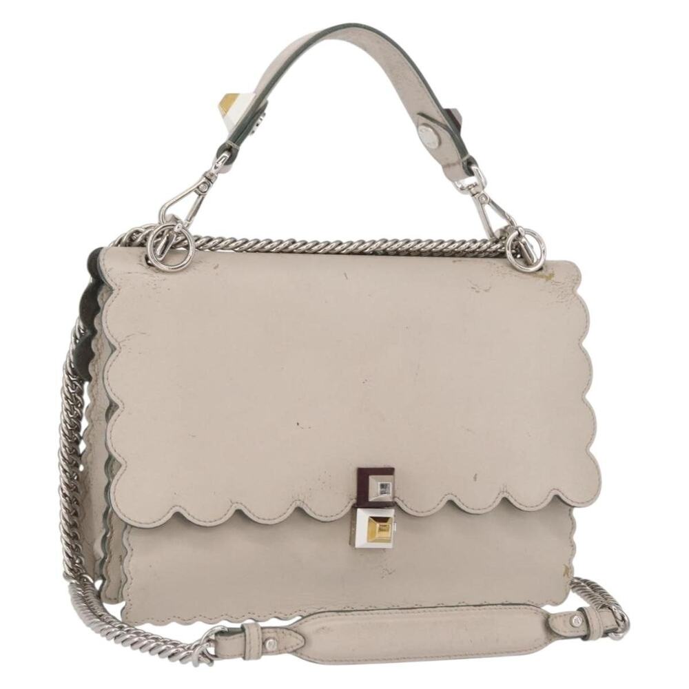 Fendi Leather Chain Canai Shoulder Bag Gray